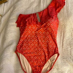 One shoulder ruffle one piece swimsuit. Size 16.